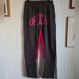 Boohoo Men OFFICIAL Dark Gray and Pink Fleece Joggers Sweatpants